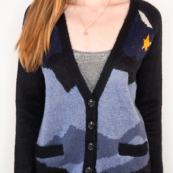 LA : HEARTS Starry Night Blue Knit Botton Sweater - Picture 6 of 8